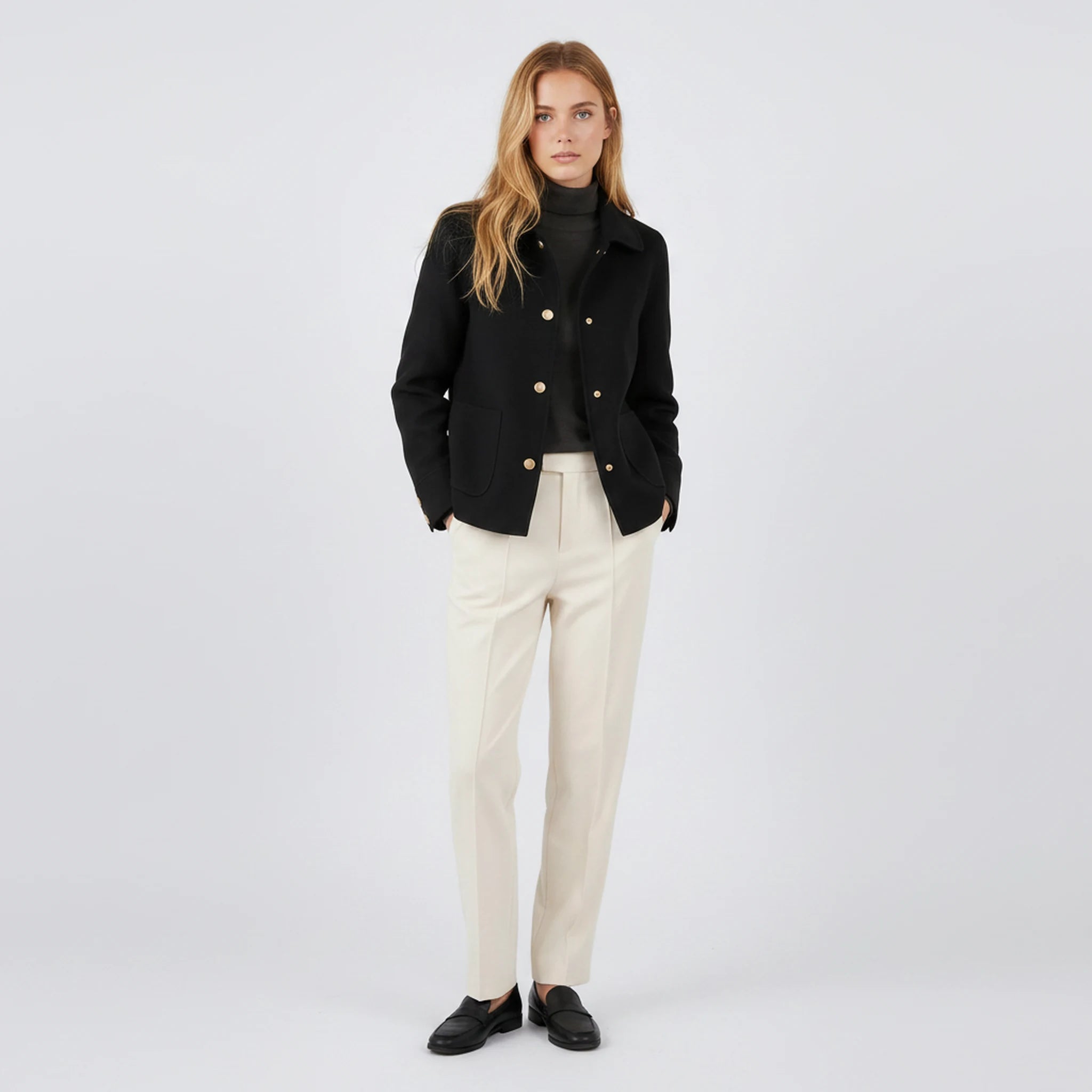 Cerelle - Hip-Length Notch-Lapel Coat
