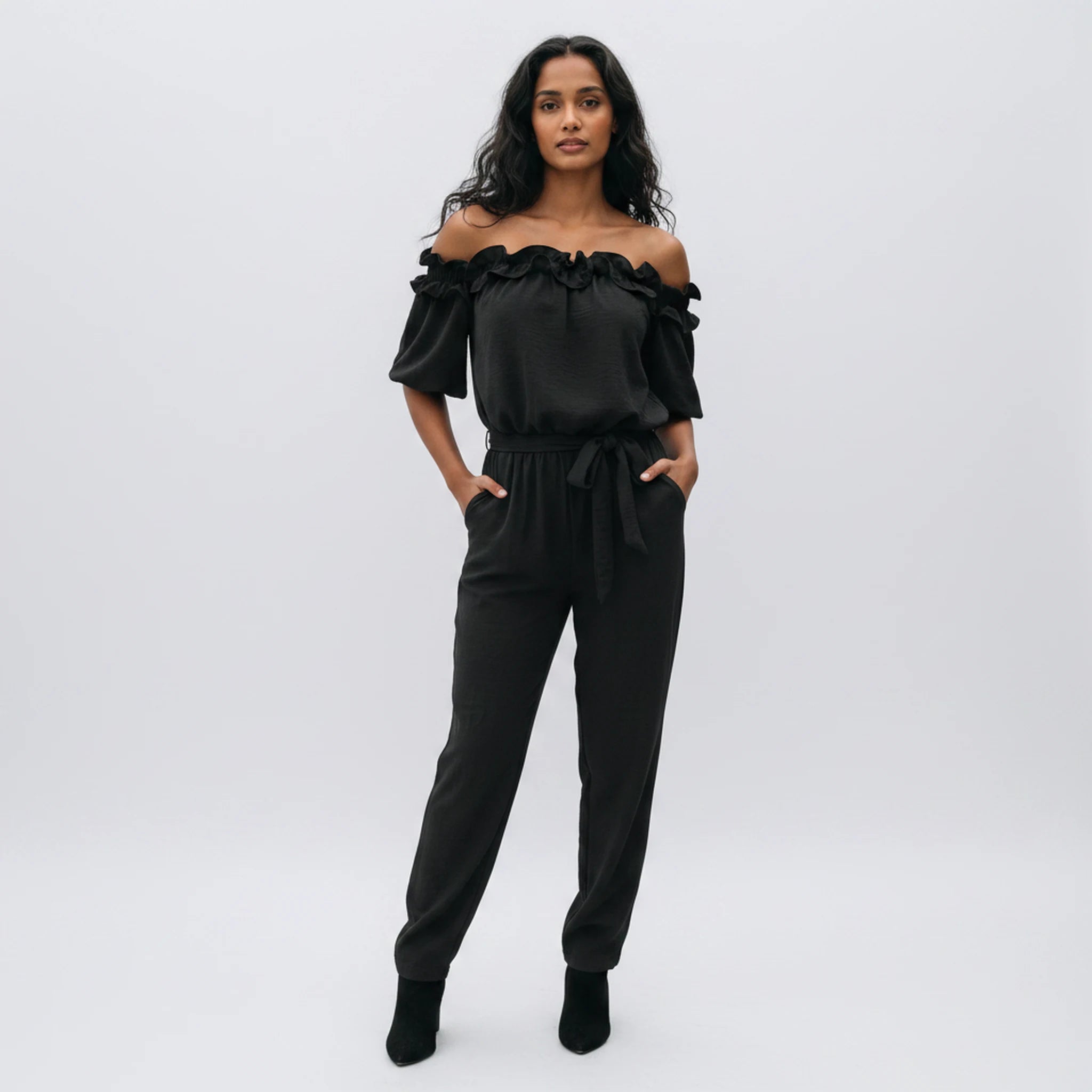 Delmare - Ruffle Off-Shoulder Wide-Leg Jumpsuit
