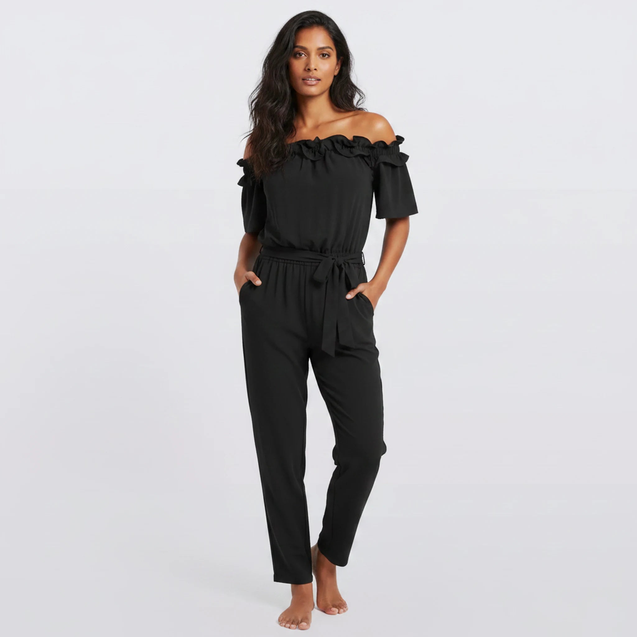 Delmare - Ruffle Off-Shoulder Wide-Leg Jumpsuit