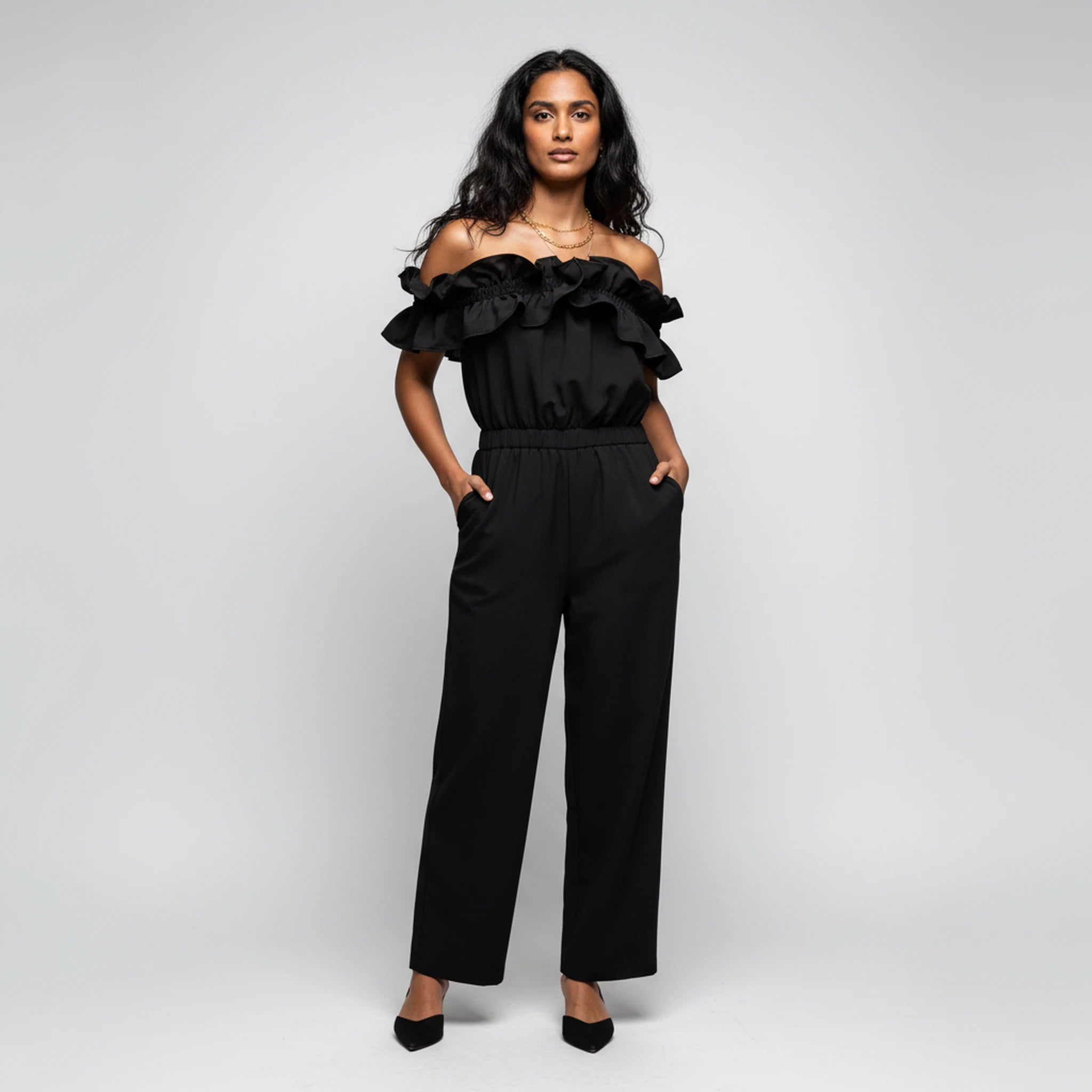 Delmare - Ruffle Off-Shoulder Wide-Leg Jumpsuit