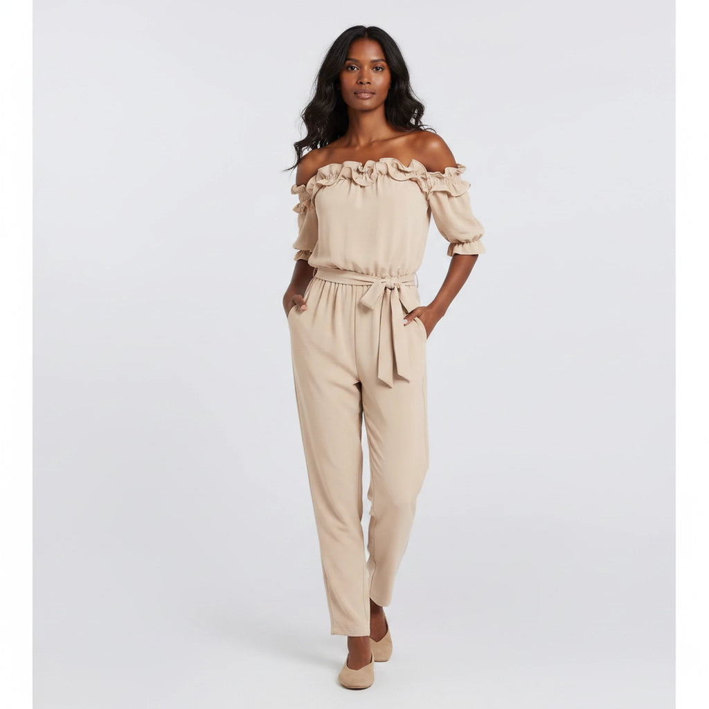 Delmare - Ruffle Off-Shoulder Wide-Leg Jumpsuit
