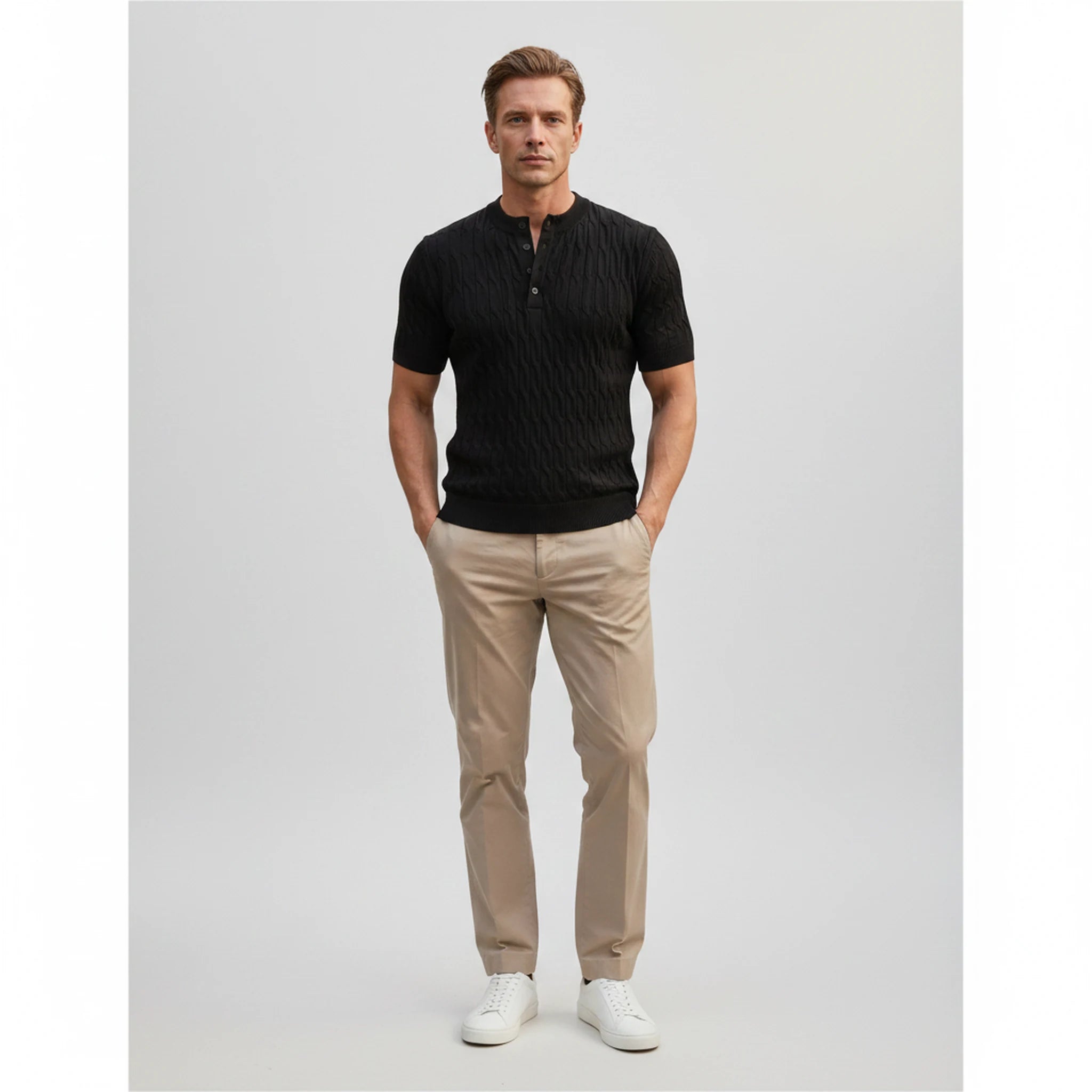 Halden - Waffle-Textured Short-Sleeve Henley