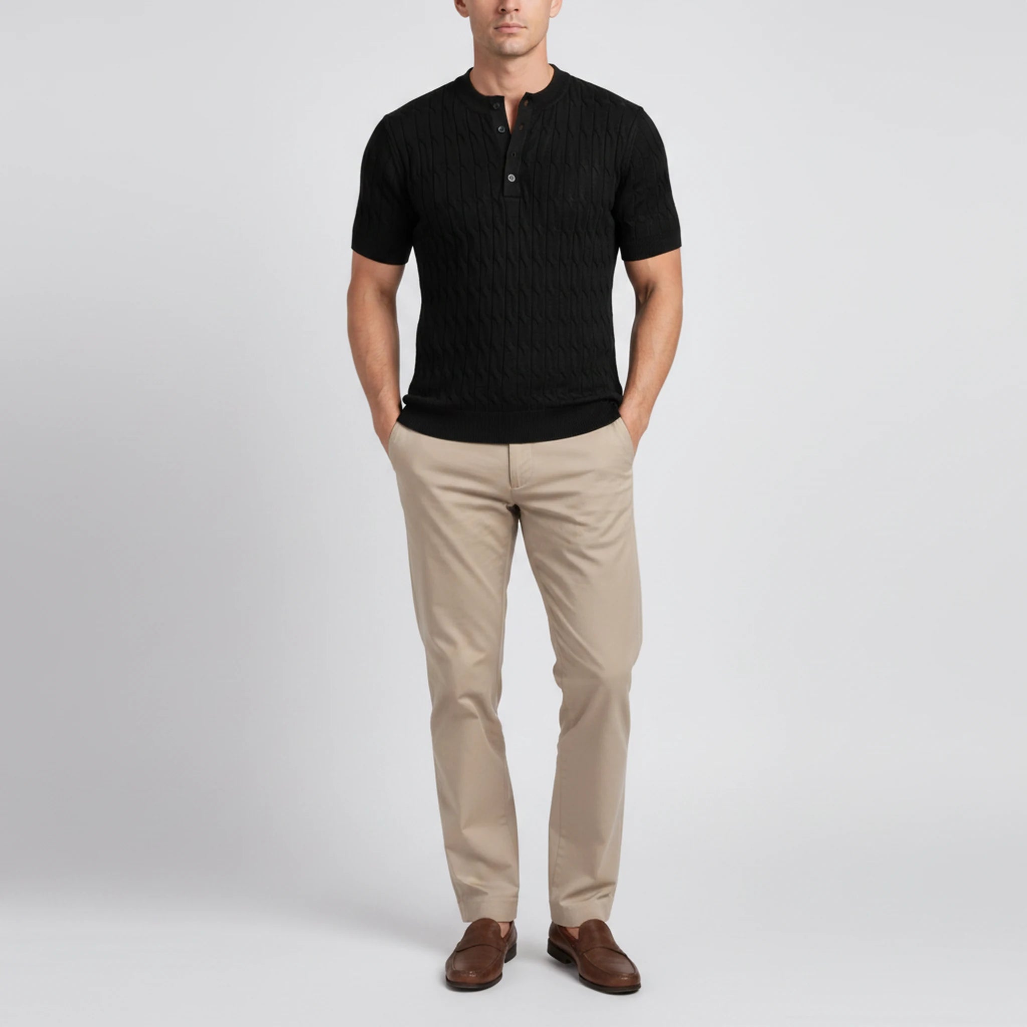 Halden - Waffle-Textured Short-Sleeve Henley