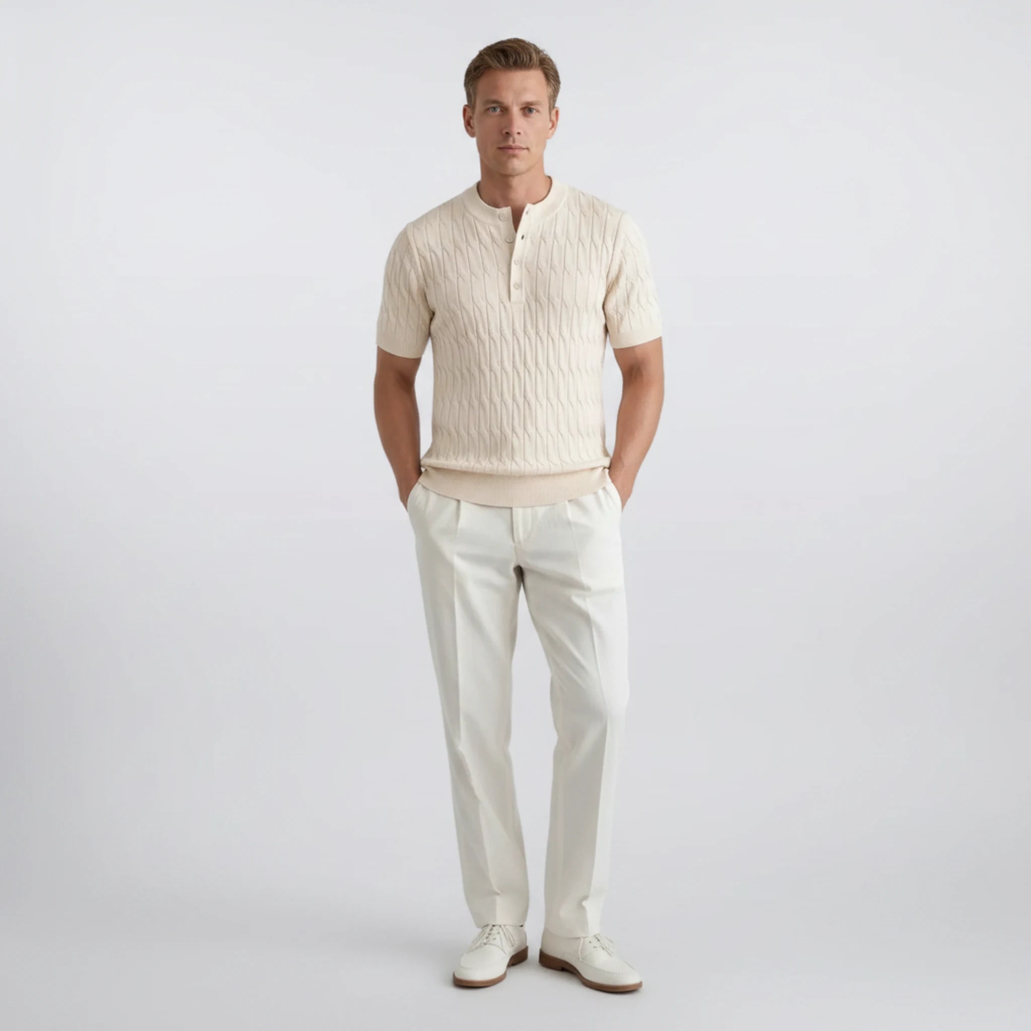 Halden - Waffle-Textured Short-Sleeve Henley