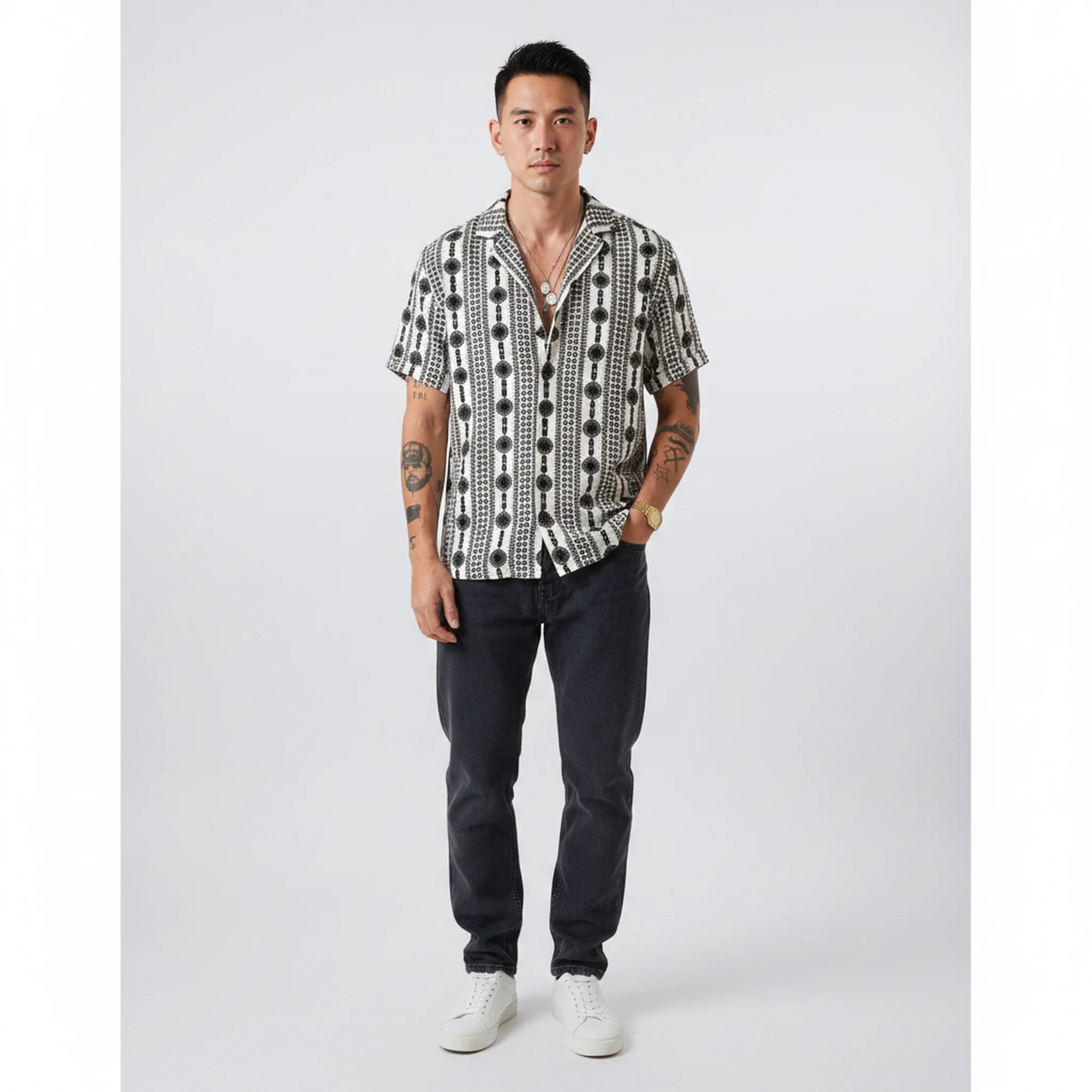 Kestrel - Geometric Print Camp-Collar Shirt