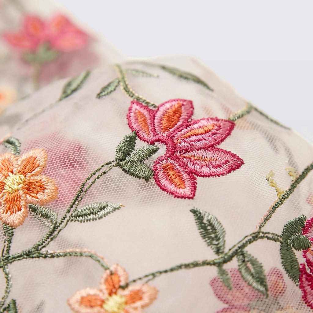 Mirelle - Tonal-Embroidered Bishop-Sleeve Dress