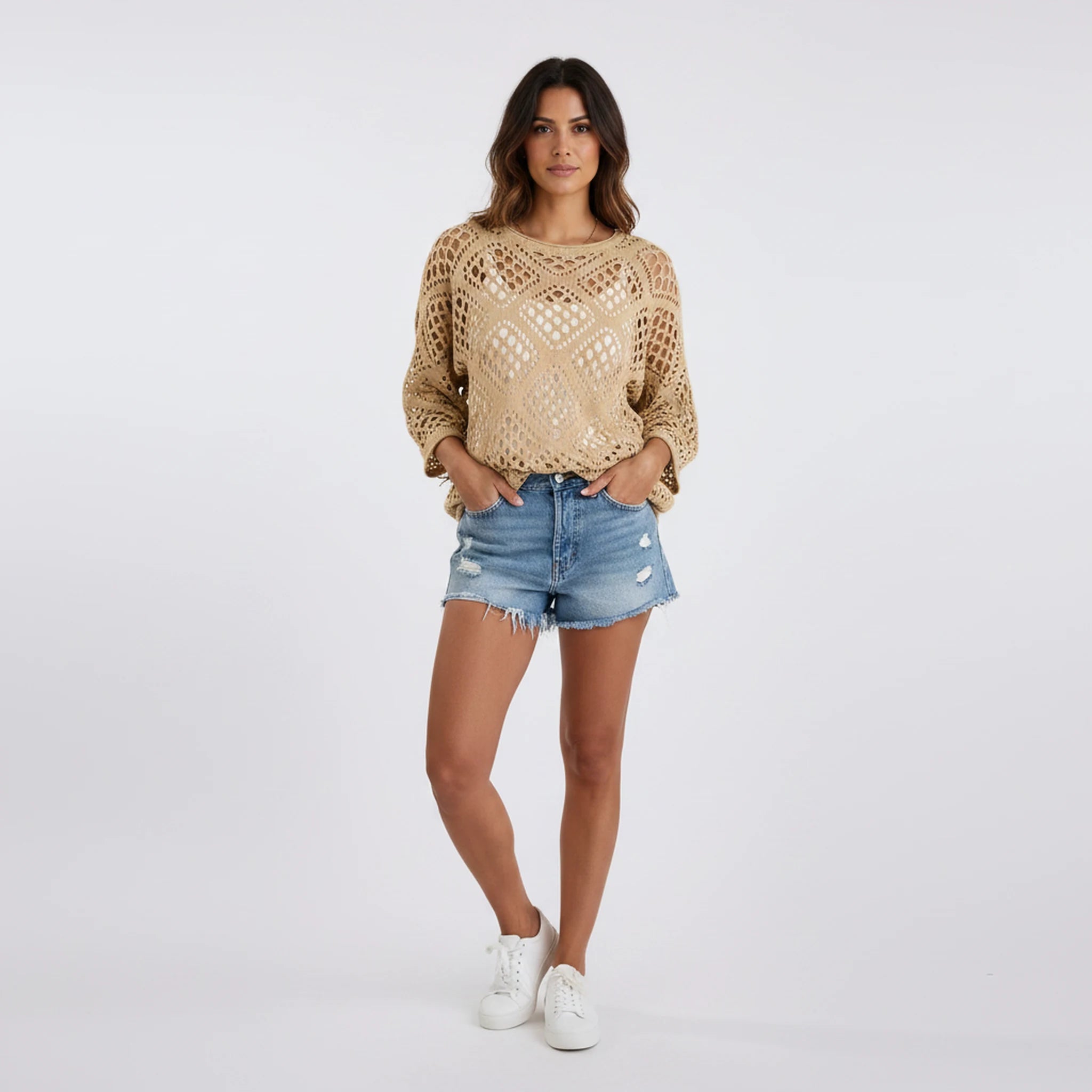 Ondine - Openwork Pointelle Knit Top