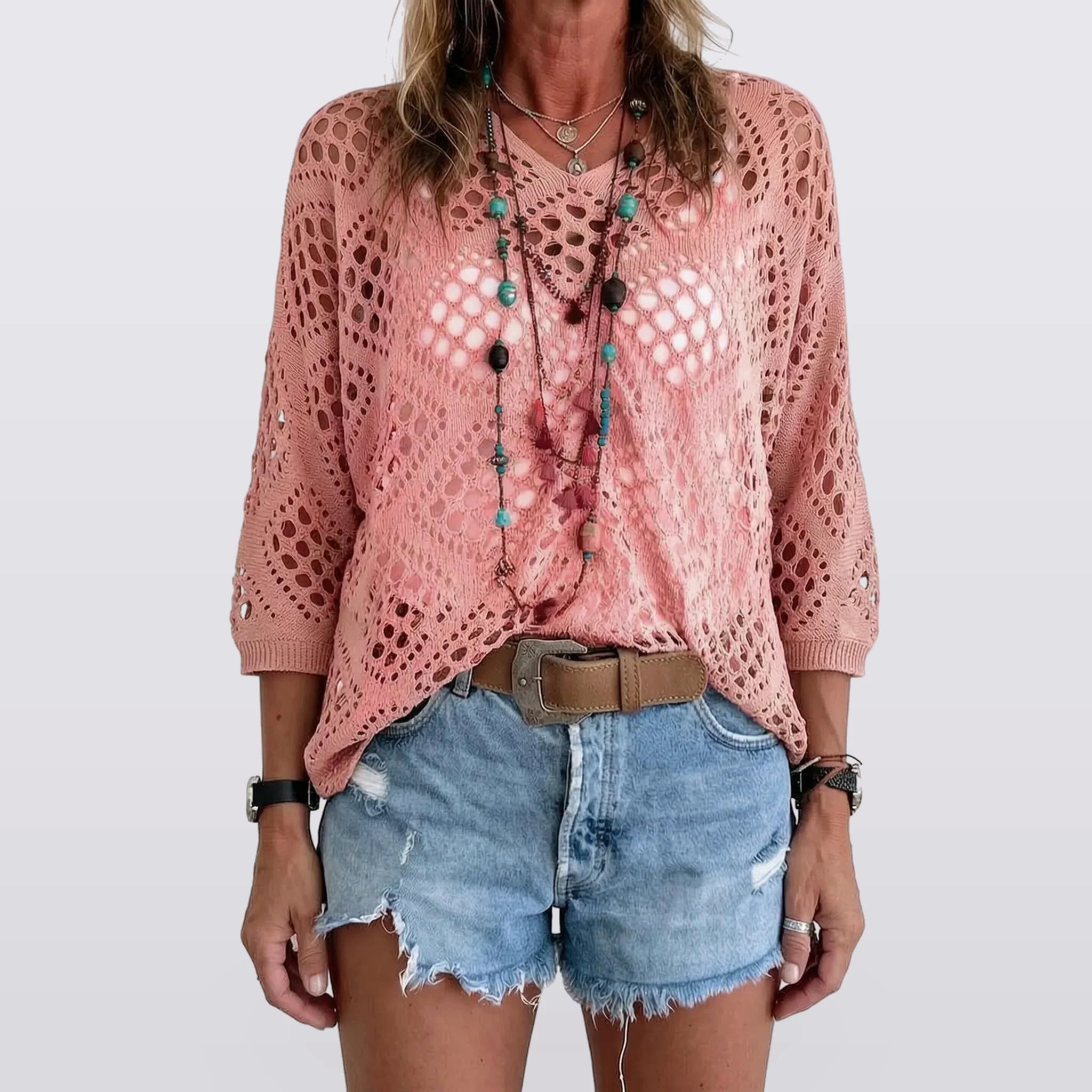 Ondine - Openwork Pointelle Knit Top