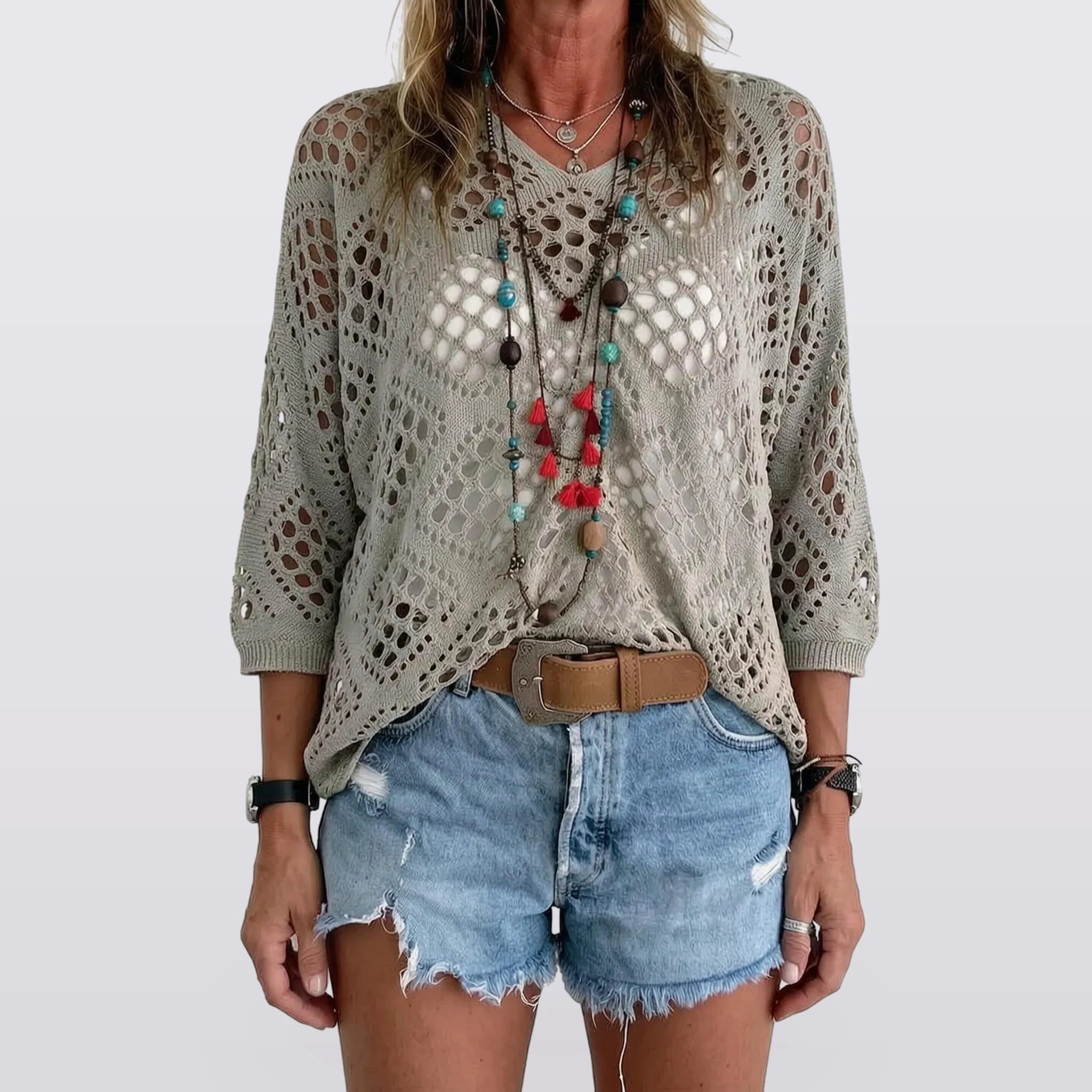 Ondine - Openwork Pointelle Knit Top
