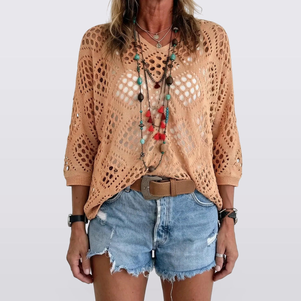 Ondine - Openwork Pointelle Knit Top