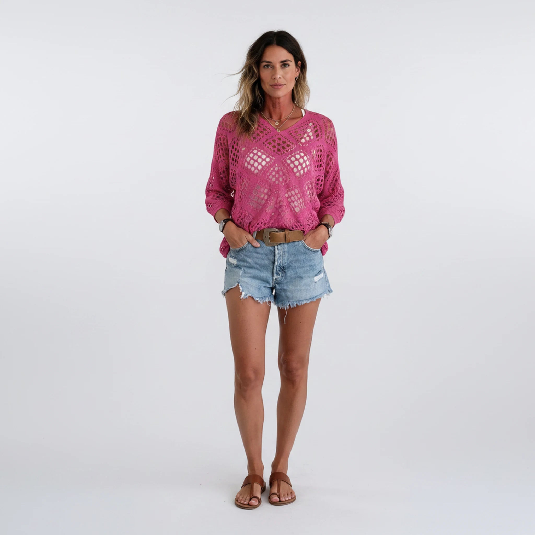 Ondine - Openwork Pointelle Knit Top