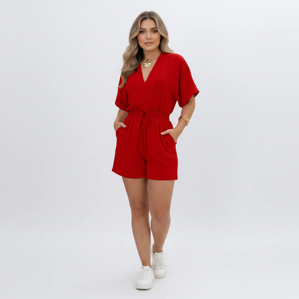 Talise - V-Neck Drawstring-Waist Playsuit