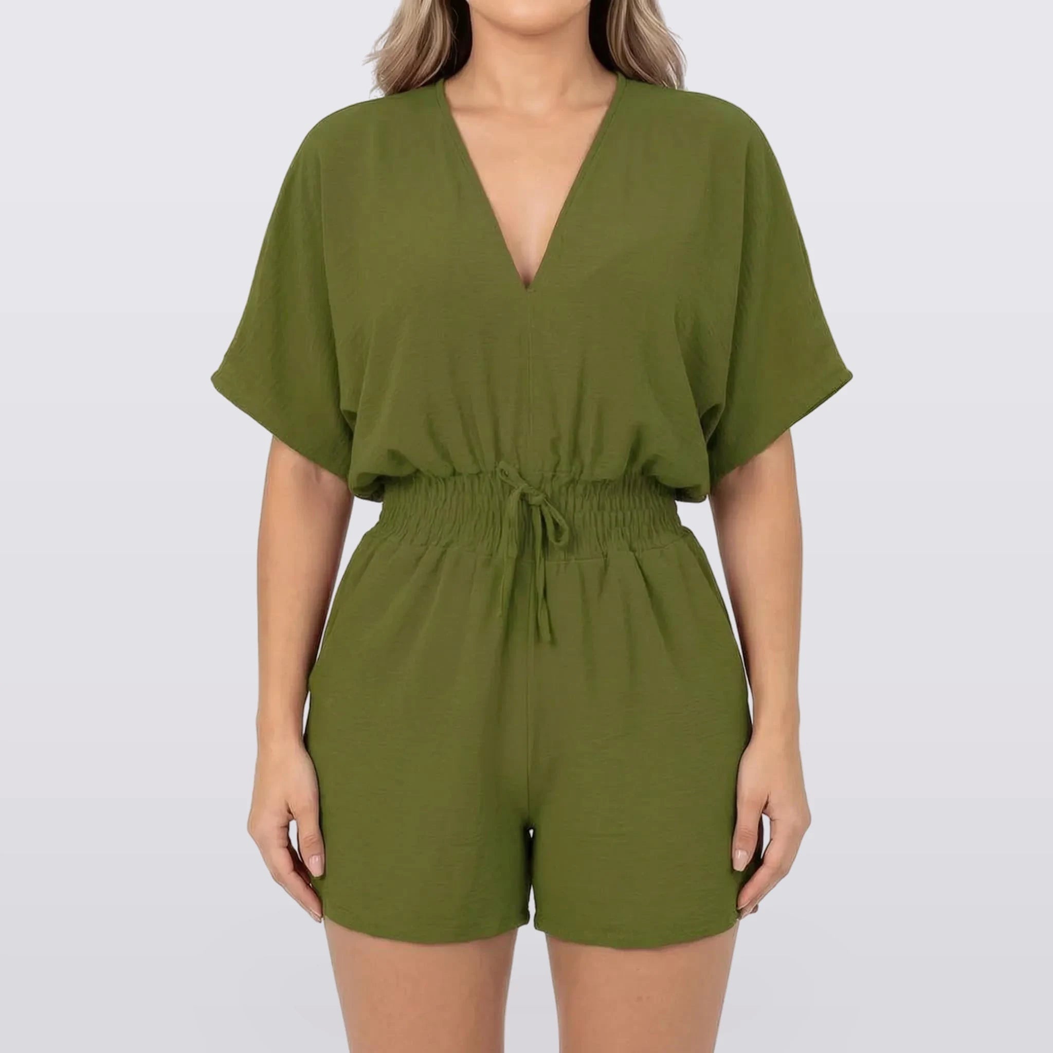 Talise - V-Neck Drawstring-Waist Playsuit