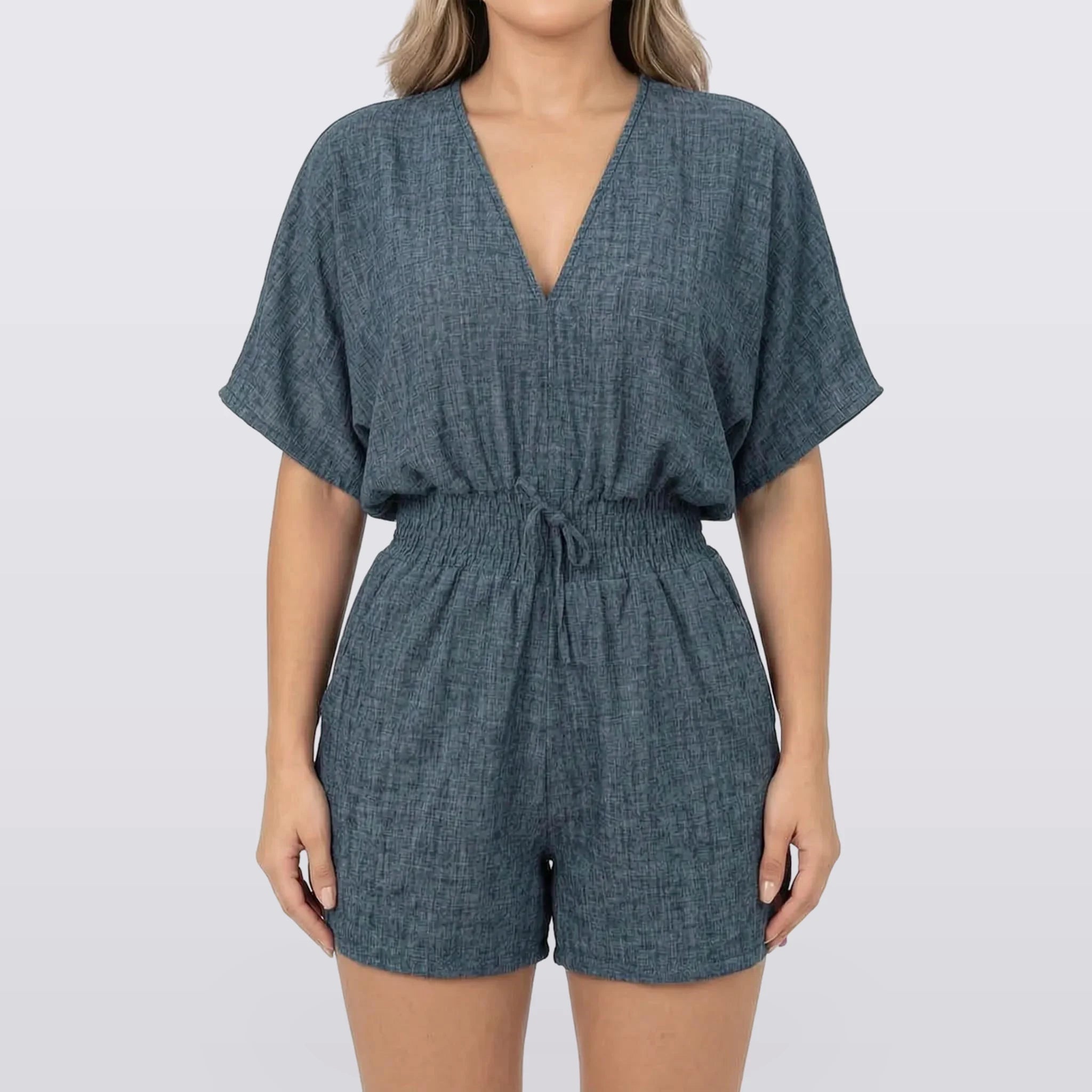 Talise - V-Neck Drawstring-Waist Playsuit