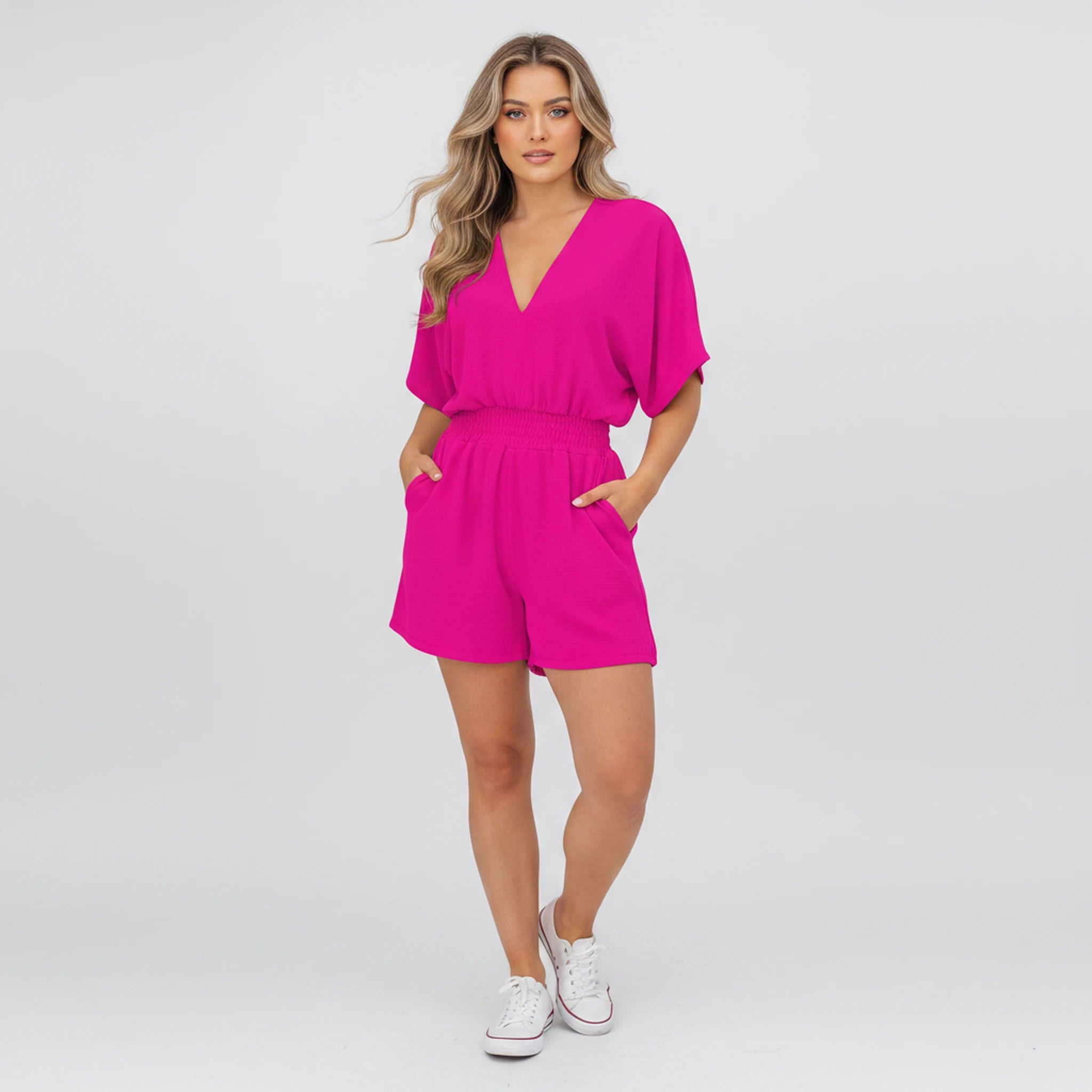 Talise - V-Neck Drawstring-Waist Playsuit