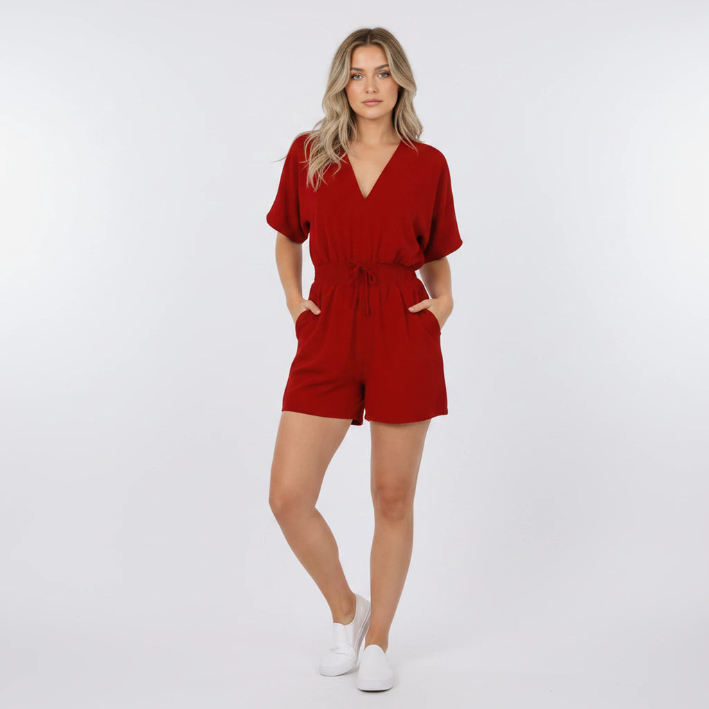 Talise - V-Neck Drawstring-Waist Playsuit