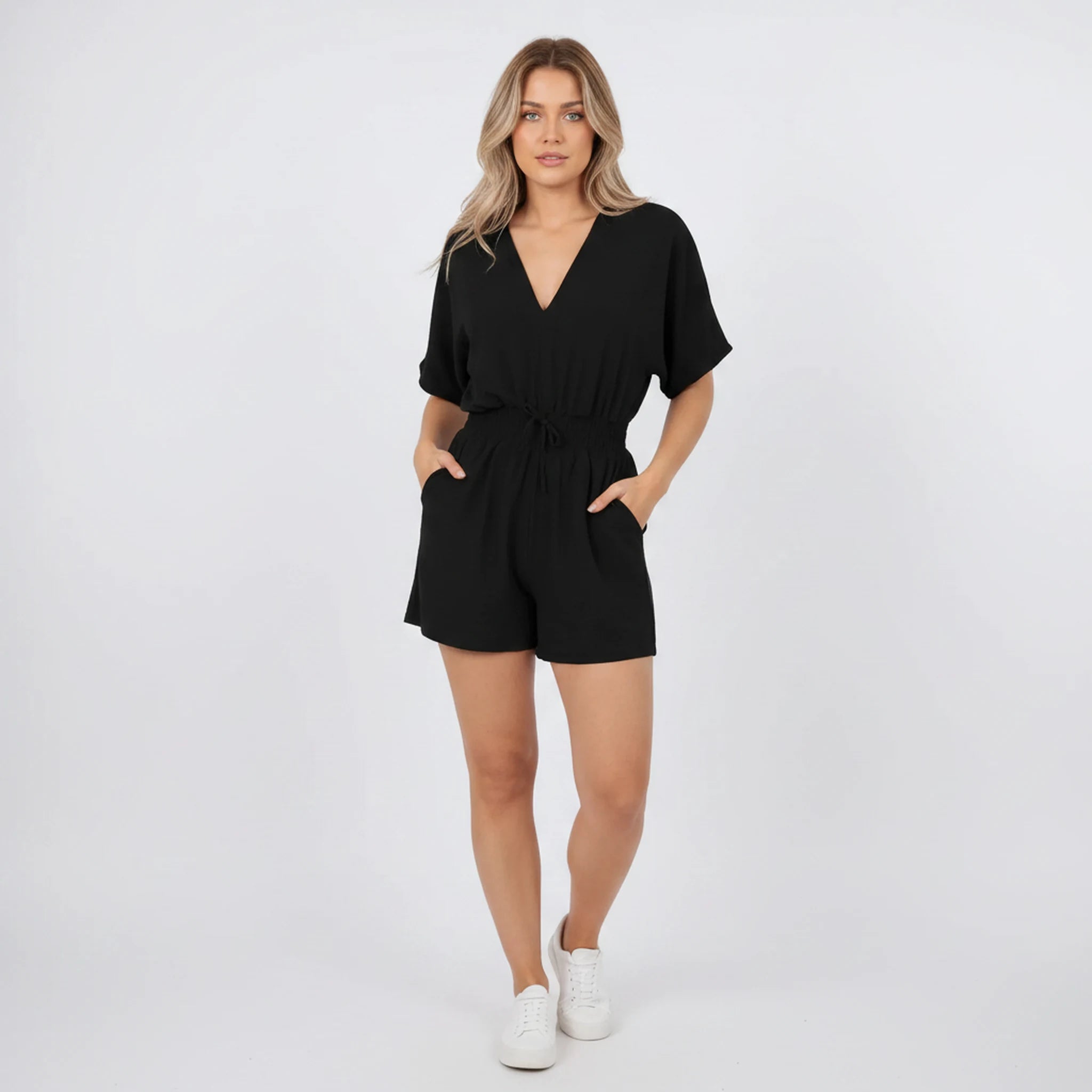Talise - V-Neck Drawstring-Waist Playsuit