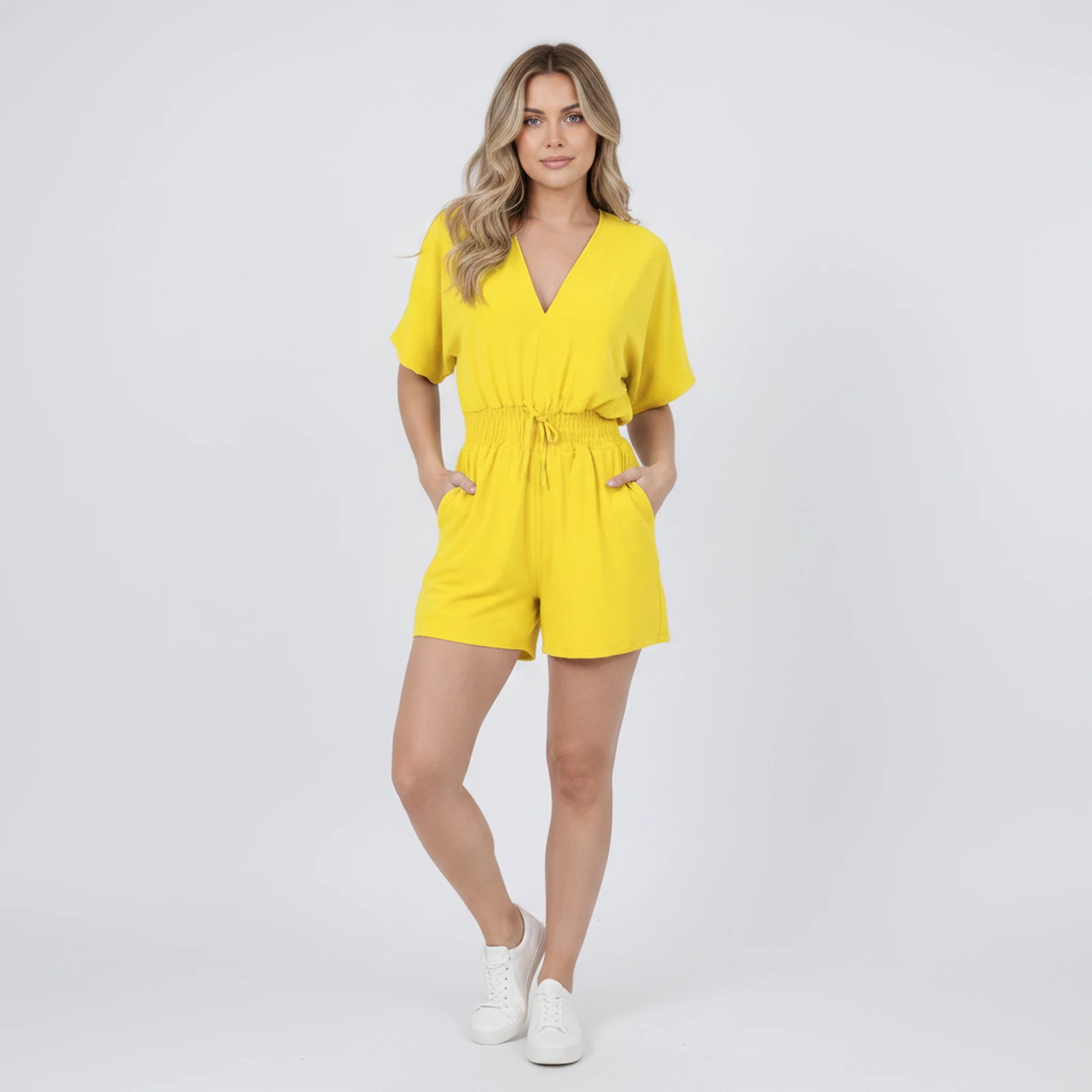 Talise - V-Neck Drawstring-Waist Playsuit