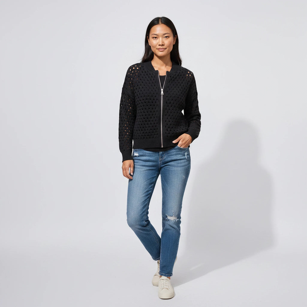 Wrenna - Zip-Front Textured Knit Cardigan
