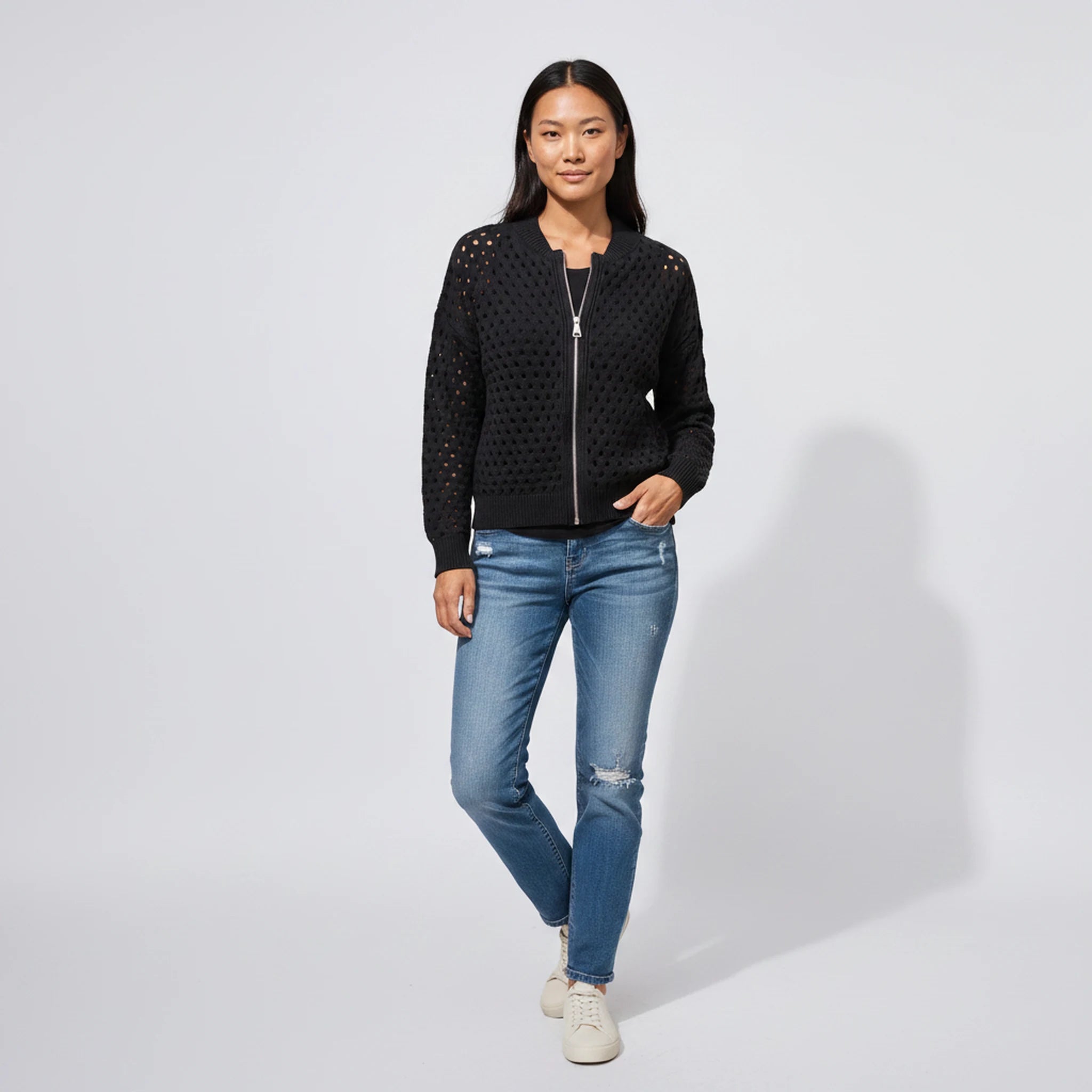 Wrenna - Zip-Front Textured Knit Cardigan