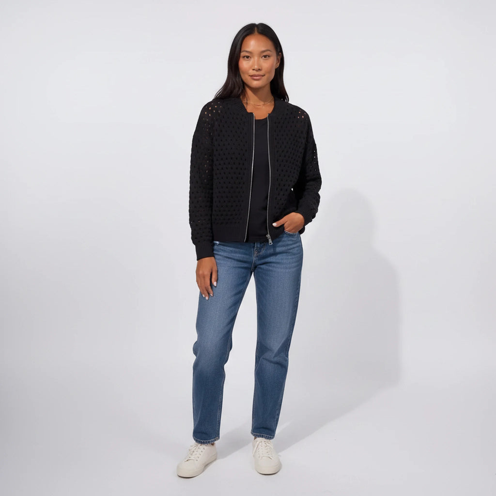 Wrenna - Zip-Front Textured Knit Cardigan