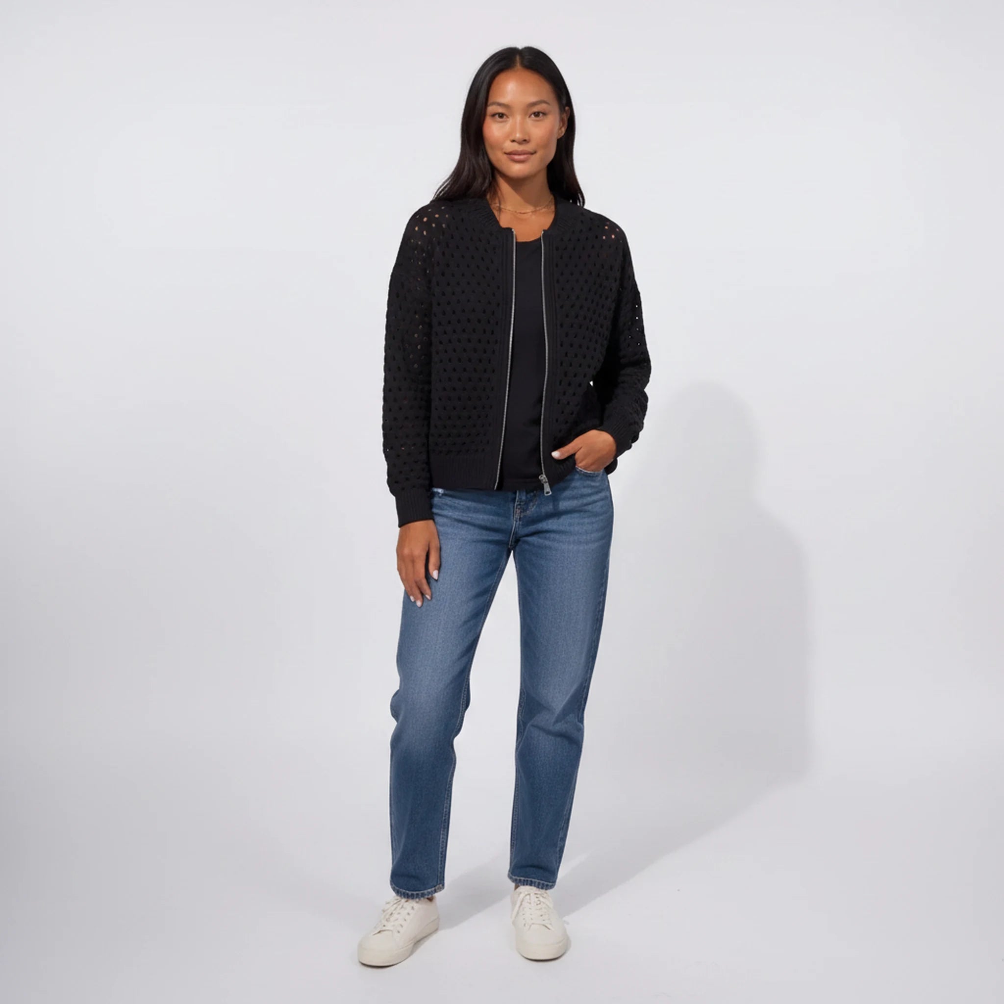 Wrenna - Zip-Front Textured Knit Cardigan