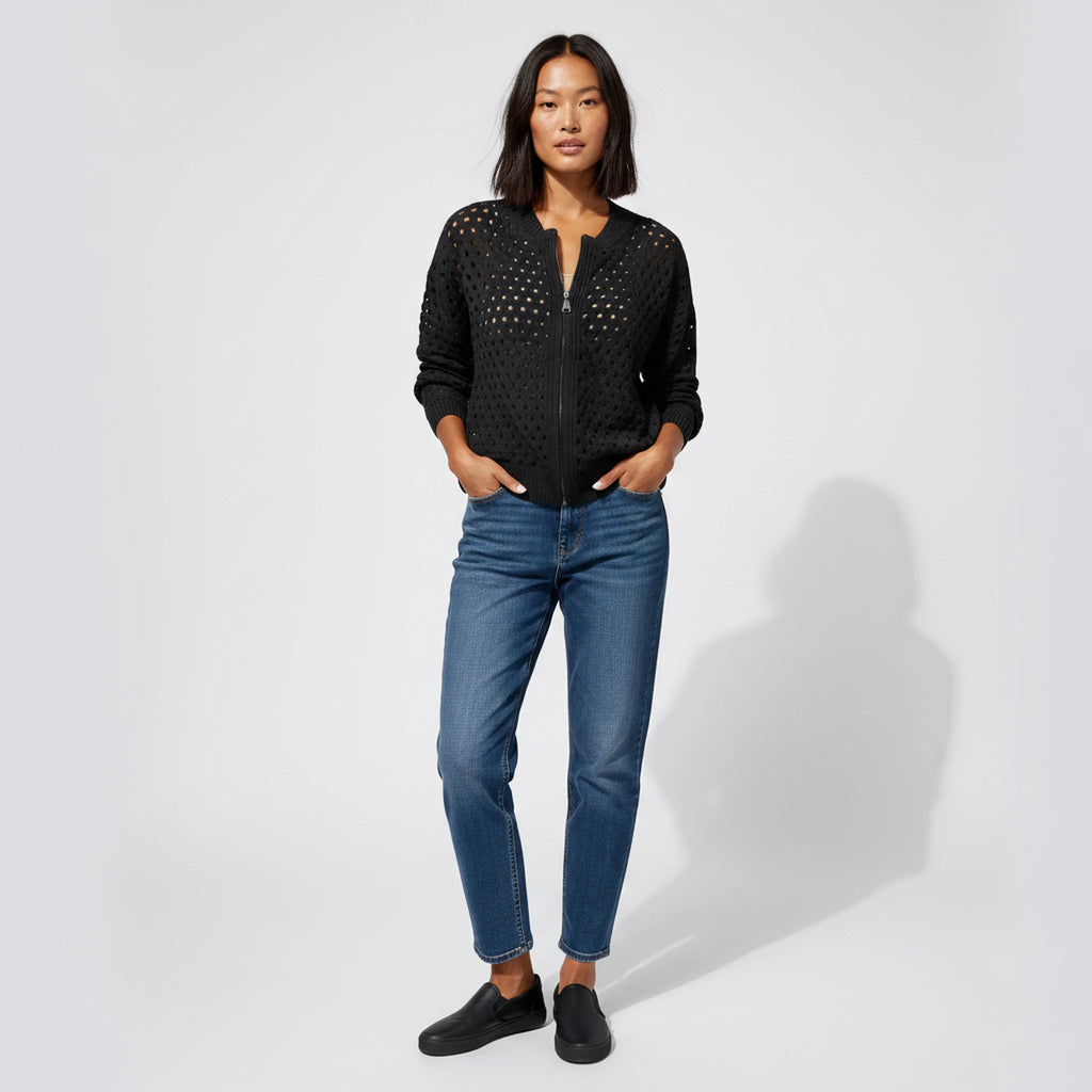 Wrenna - Zip-Front Textured Knit Cardigan