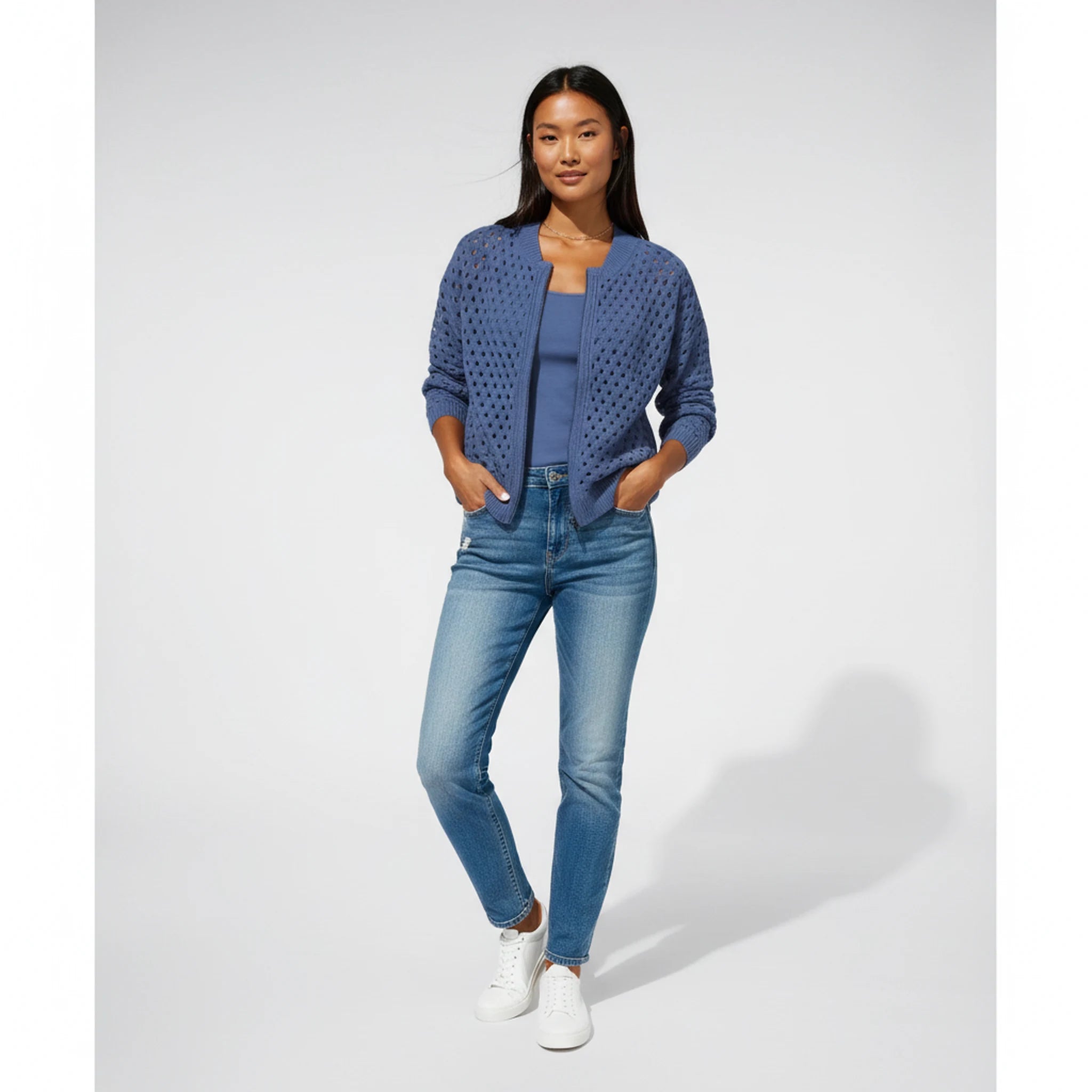 Wrenna - Zip-Front Textured Knit Cardigan