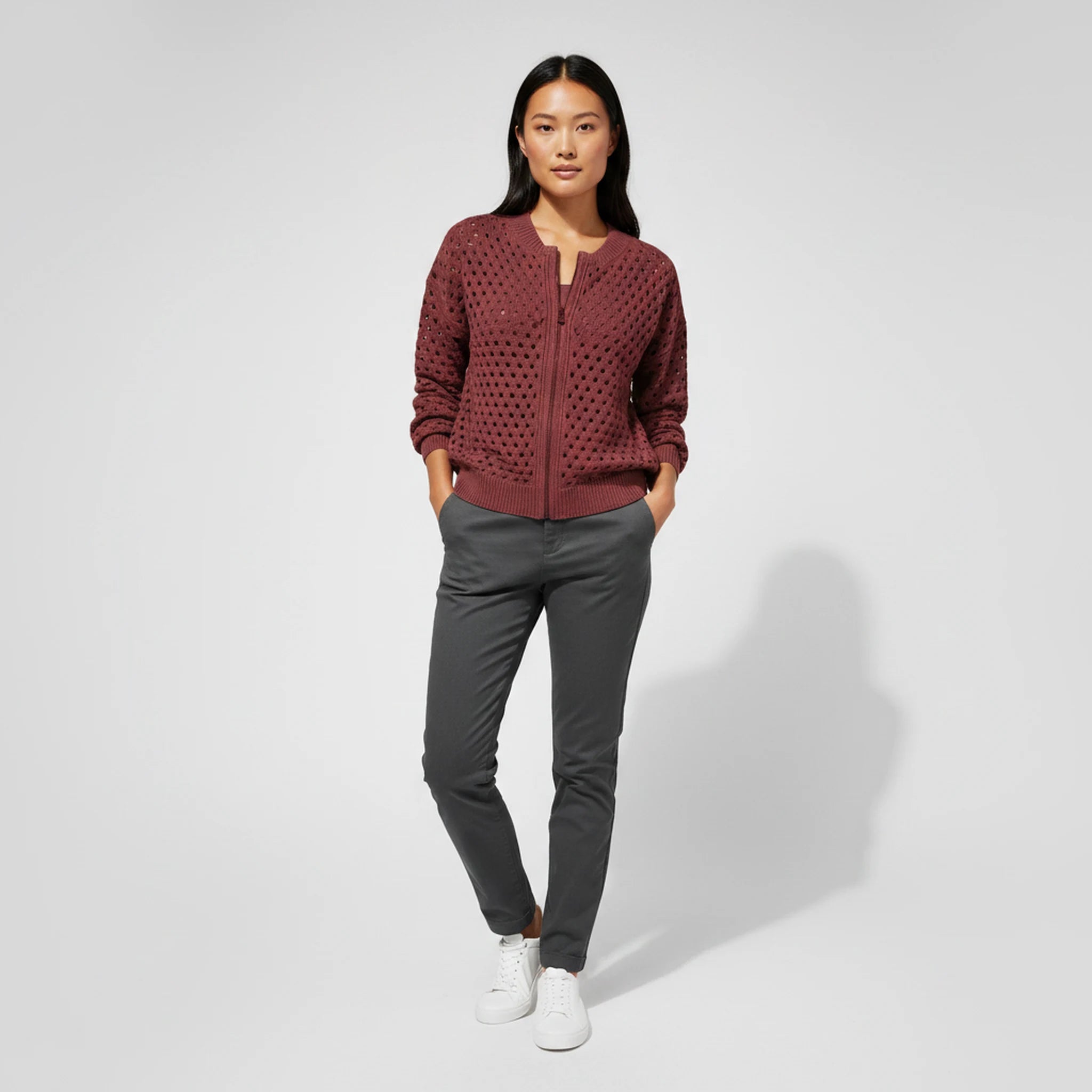 Wrenna - Zip-Front Textured Knit Cardigan